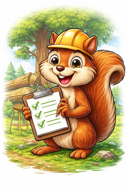 Cartoon squirrel with clipboard and hard hat